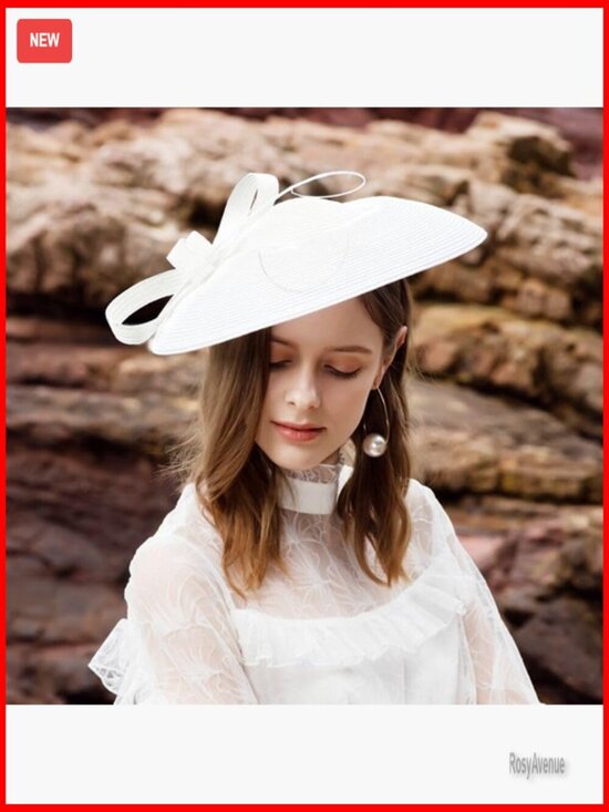 Straw Derby Hat with Feather Fascinator for Weddings & Parties main image 5